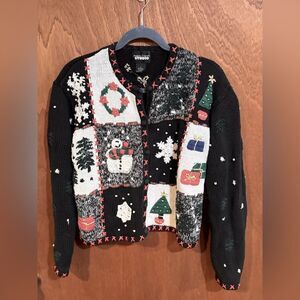 Designers Originals Studio Black Christmas Cardigan Sweater L